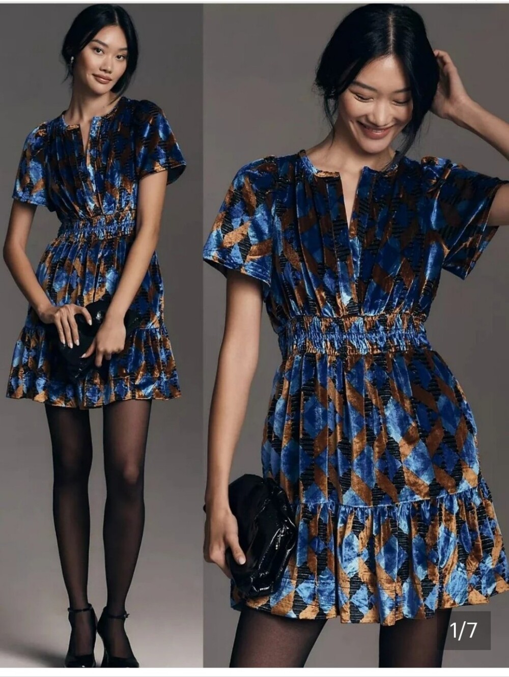 Anthropologie Somerset Velvet Mini Dress NWT Teirs Split Neck Small